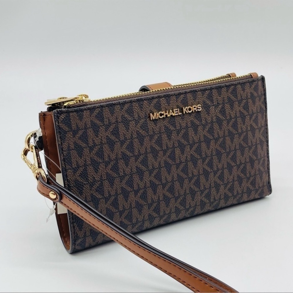 Michael Kors Large Double Zip Wallet Wristlet Brown